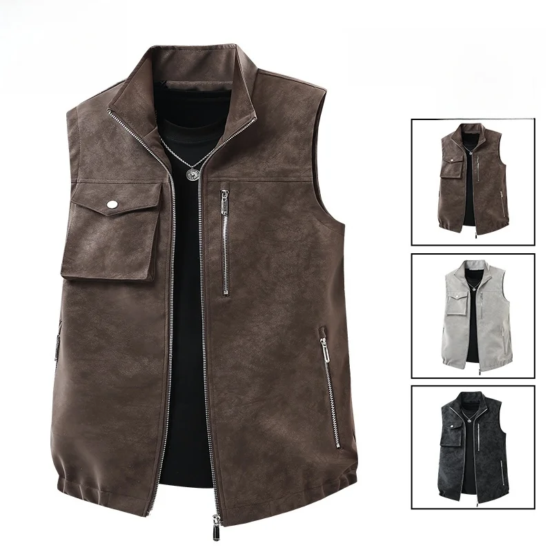 

Мужской жилет из натуральной кожи в стиле ретро с капюшоном, мотоциклетный жилет Jaet, винтажный изношенный байкерский жилет без насадок, модная осень...