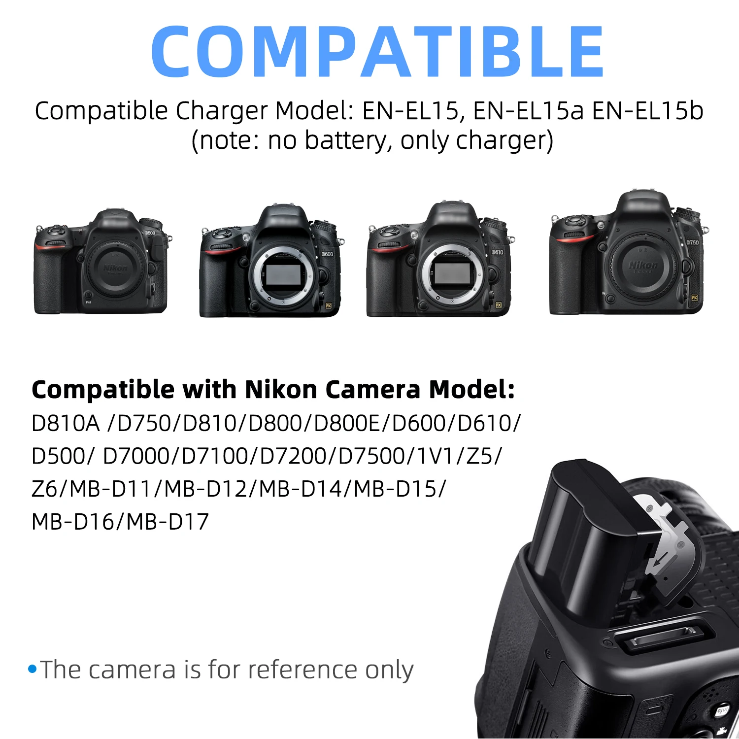 KUTOUMH-25 Charger for Nikon EN-EL15 EN-EL15a EN-EL15b Battery for Nikon D500 D600 D610 D750 D780 D800 D800E Coolpix Z5 Z6 Z6 V1