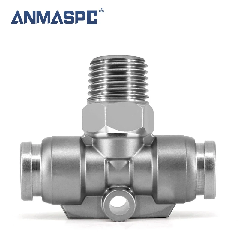 304 Stainless Steel Air Pipe Quick Connector Quick Plug Pneumatic Connector Threaded Straight Elbow T-shaped Tee Connector