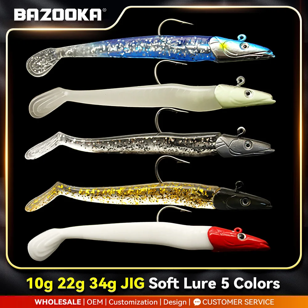 Bazooka noir pêche méné leurre souple coulant T queue plomb crochet gabarits Silicone JIG Wobbler Swimbait VIB bar brochet appâts d'hiver