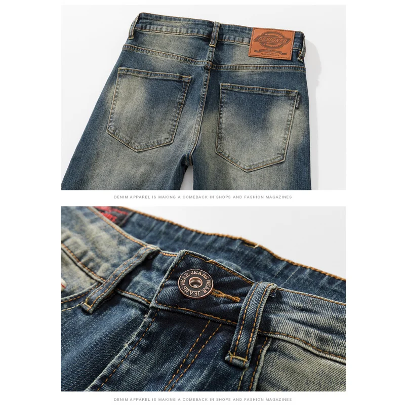 Jeans masculino lavado com tudo que combina, calça lápis inteligente, tendência casual, rua alta, azul