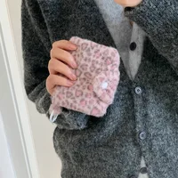 Girl Plush Leopard Pattern Card Bag Zipper Coin Purse High Beauty Bag Pendant Small Wallet Student Meal Card Holder Id Holder - Image 5