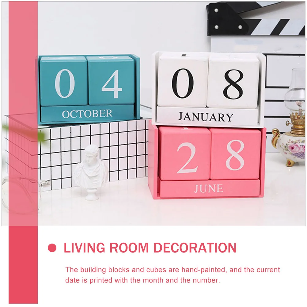 

Wooden Desk Calendar 12 Months H Painted Classic Style Office Decoration Living Room Coffee Shop Table Adornment Daily Schedule