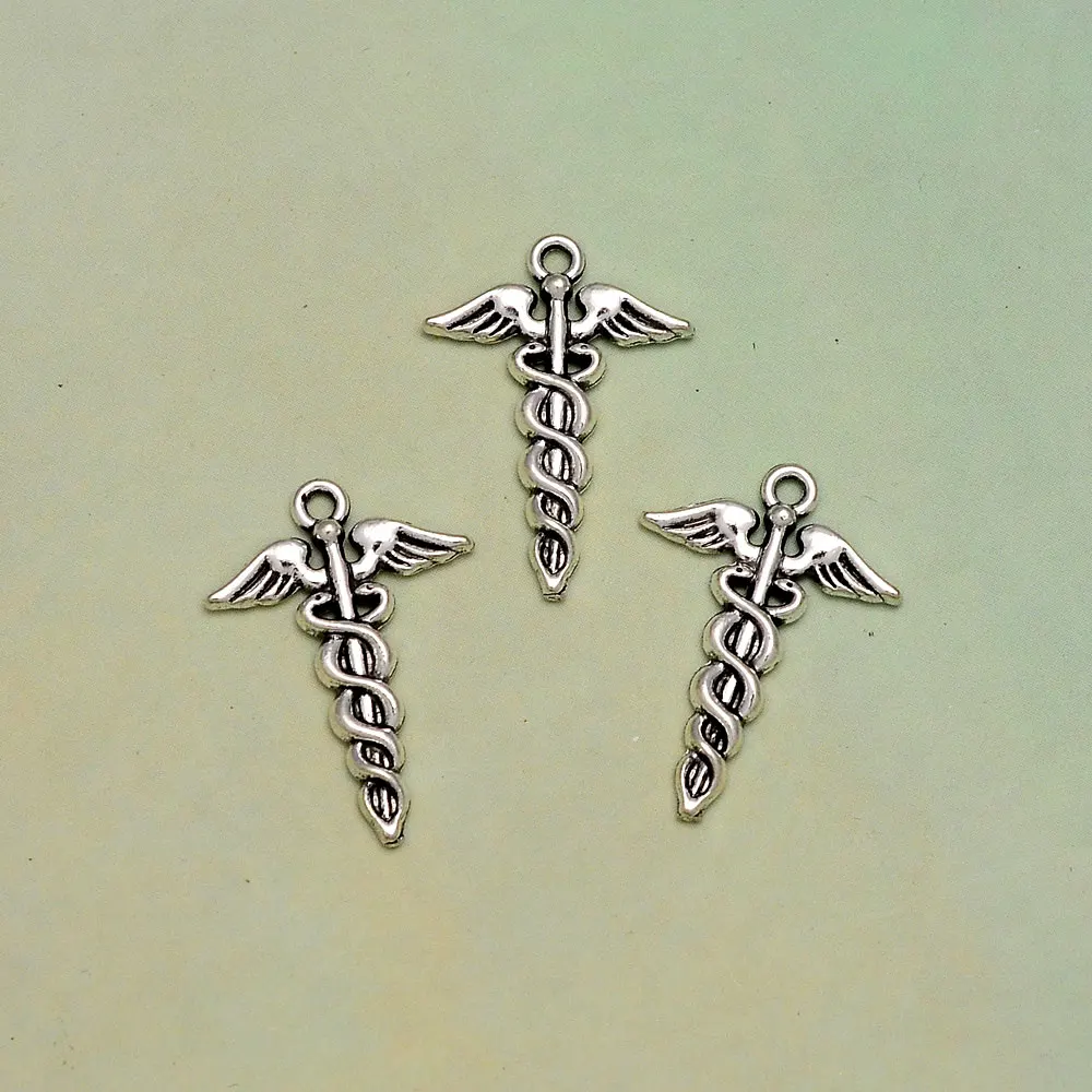 20pcs/Lot 24x17mm Vintage Caduceus Medical Symbol Charms Snake Wings Pendants For DIY Jewelry Making Supplies Accessories