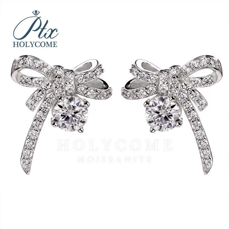 Holycome Jewelry 18K White Gold  Earrings 1Pair Stone Synthetic Moissanite ODM OEM Jewelry Factory