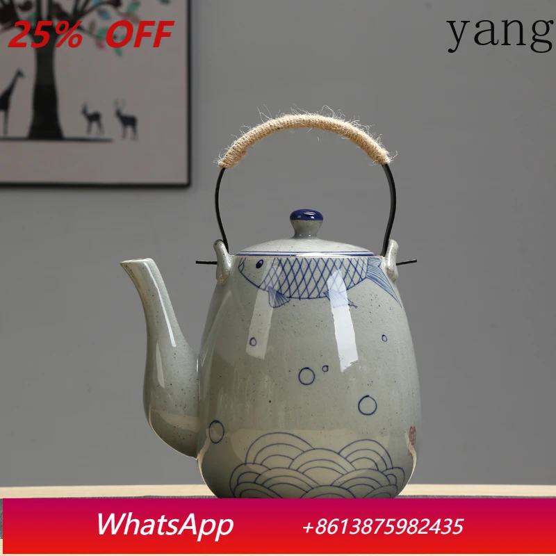 

Ceramic big teapot hand-painted retro teapot cooler kettle iron handle lifting pot restaurant kettle household