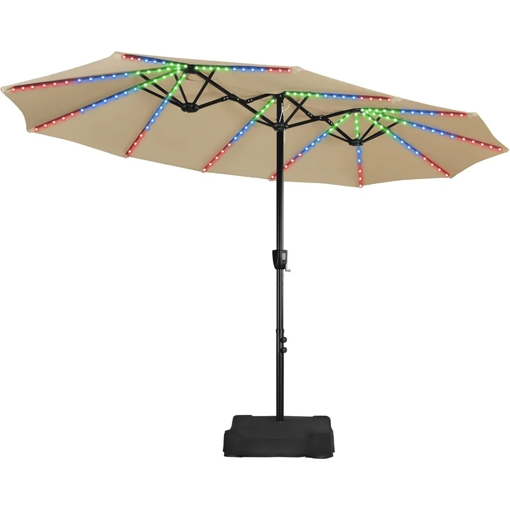 

13 ft Large Patio Umbrella with Solar Lights, Double-Sided Rectangle Umbrellas, Outdoor Market Umbrellas with Multi-Mode LED Li