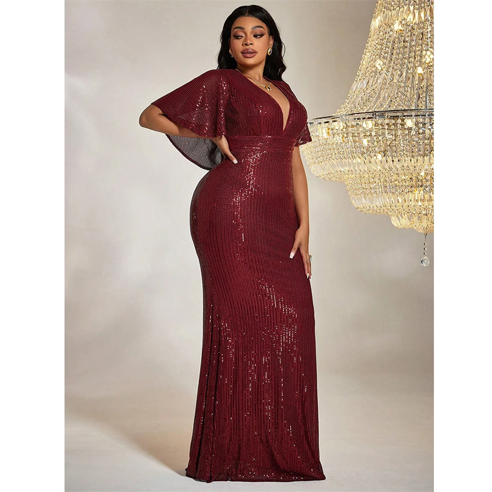 

Sexy Women Red Sequins Bodycon Long Maxi Dress African Dashiki Ankara Evening Party Gown Weccing Dinner Birthday Dresses Vestido