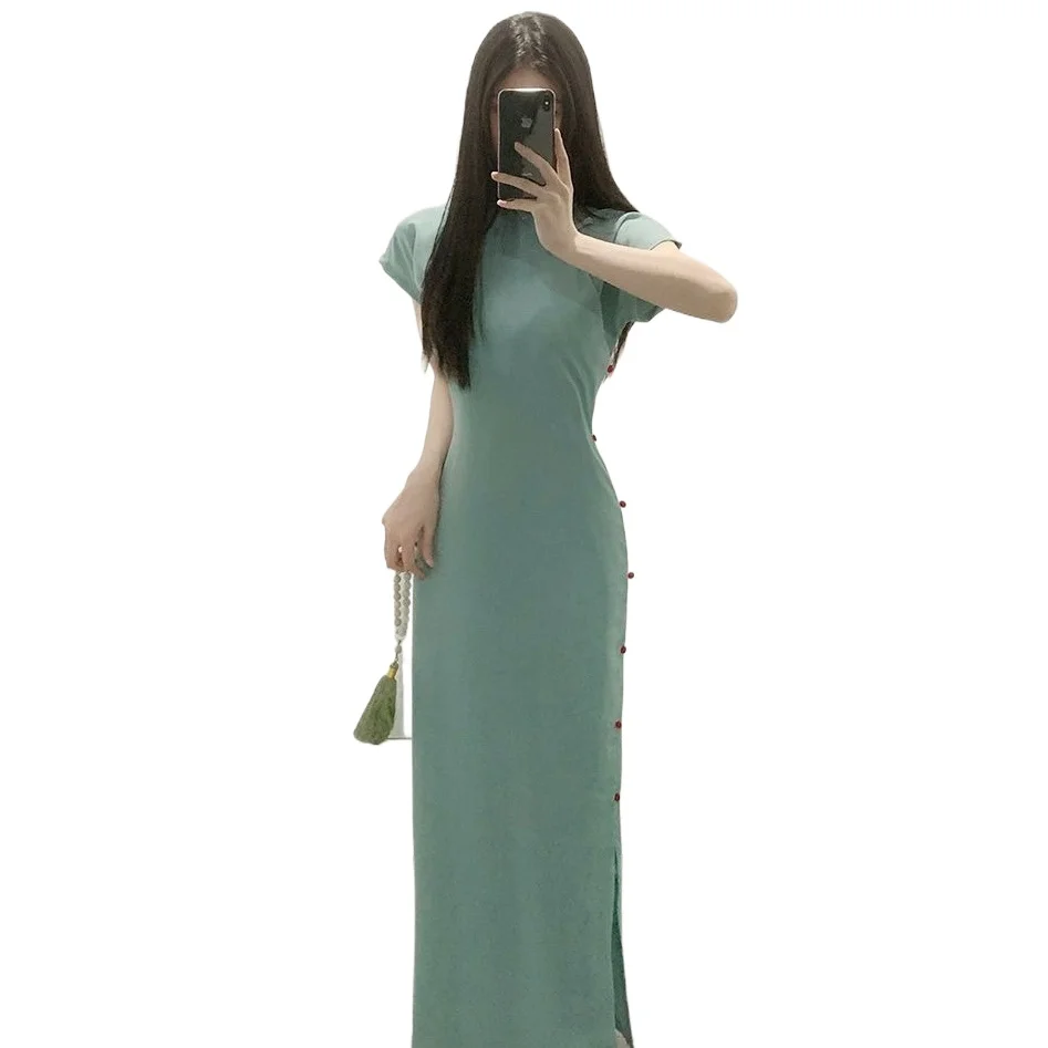 

Синее древнее Ципао 2025, Cheongsam в молодом стиле, нежное элегантное студенческое платье, летнее литературное женское восточное платье