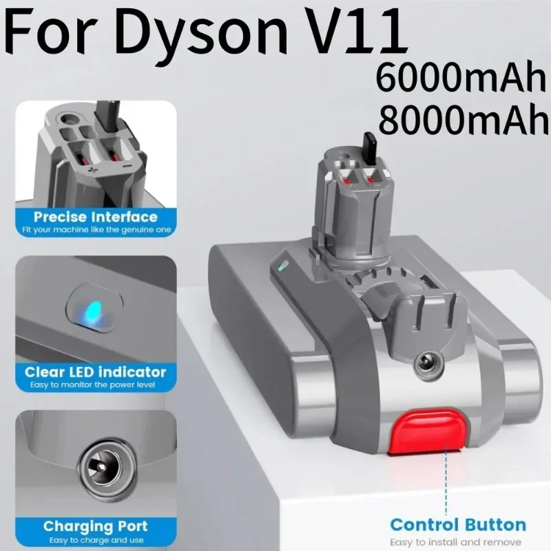 25.2V 6000mAh/8000mAh Li-ion Replacement Battery For Dyson V11 SV15 SV16 SV17 SV18 SV22 Vacuum Cleaner Buckle Version