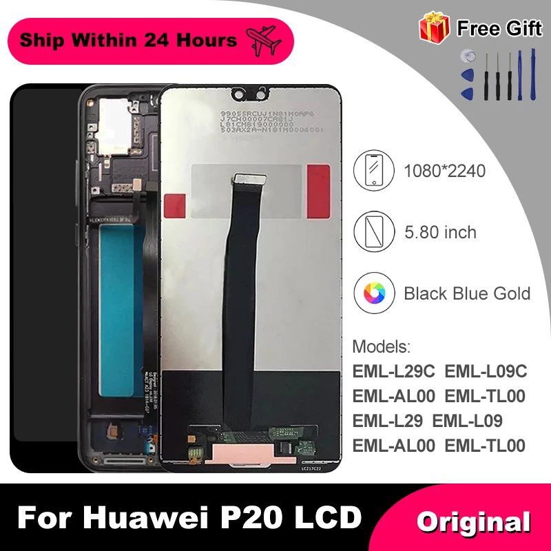 ЖК-дисплей 5,8 дюйма для Huawei P20, сенсорный экран с дигитайзером в сборе, Замена для Huawei EML-AL00 TL00 L29 L09 L29C LCD