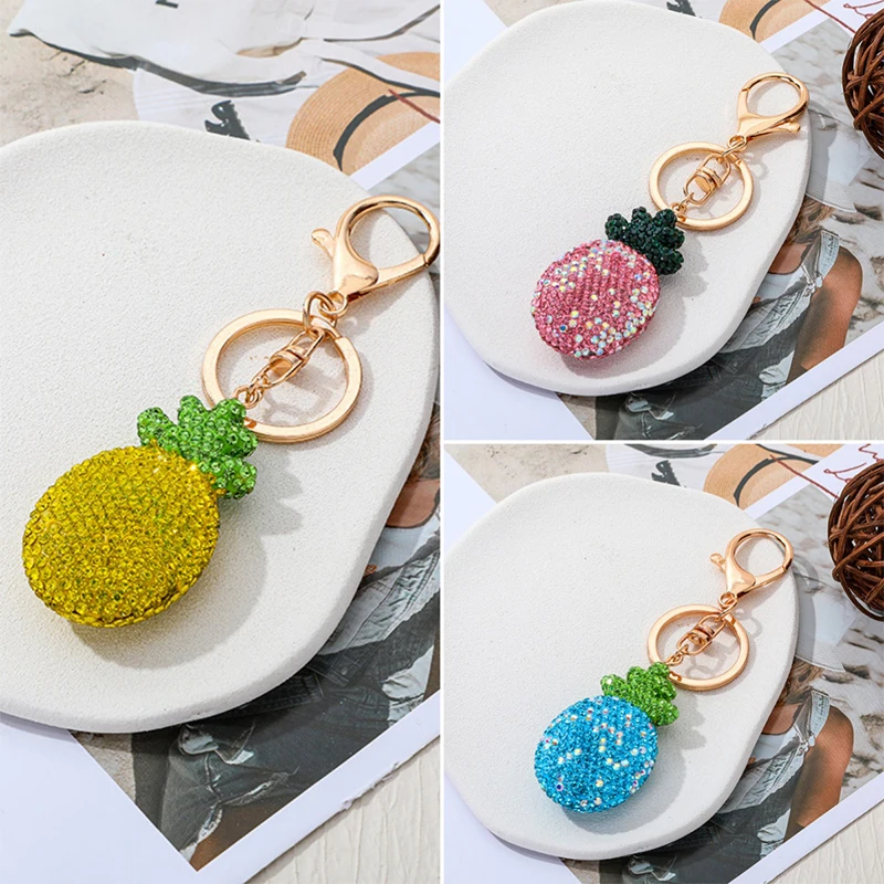 

​ Роскошный брелок с фруктами из бисера, модный брелок с бриллиантами и ананасом, блестящие бусины, сумка, очаровательный элегантный автомобильный брелок для ключей для женщин, стильные подарки