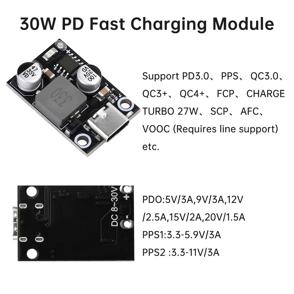 30W 45W Type-C QC3.0 PD3.0 DC-DC Buck Converter Charging Step Down Module 8-32V 9V 12V Fast Quick Charger Circuit Board