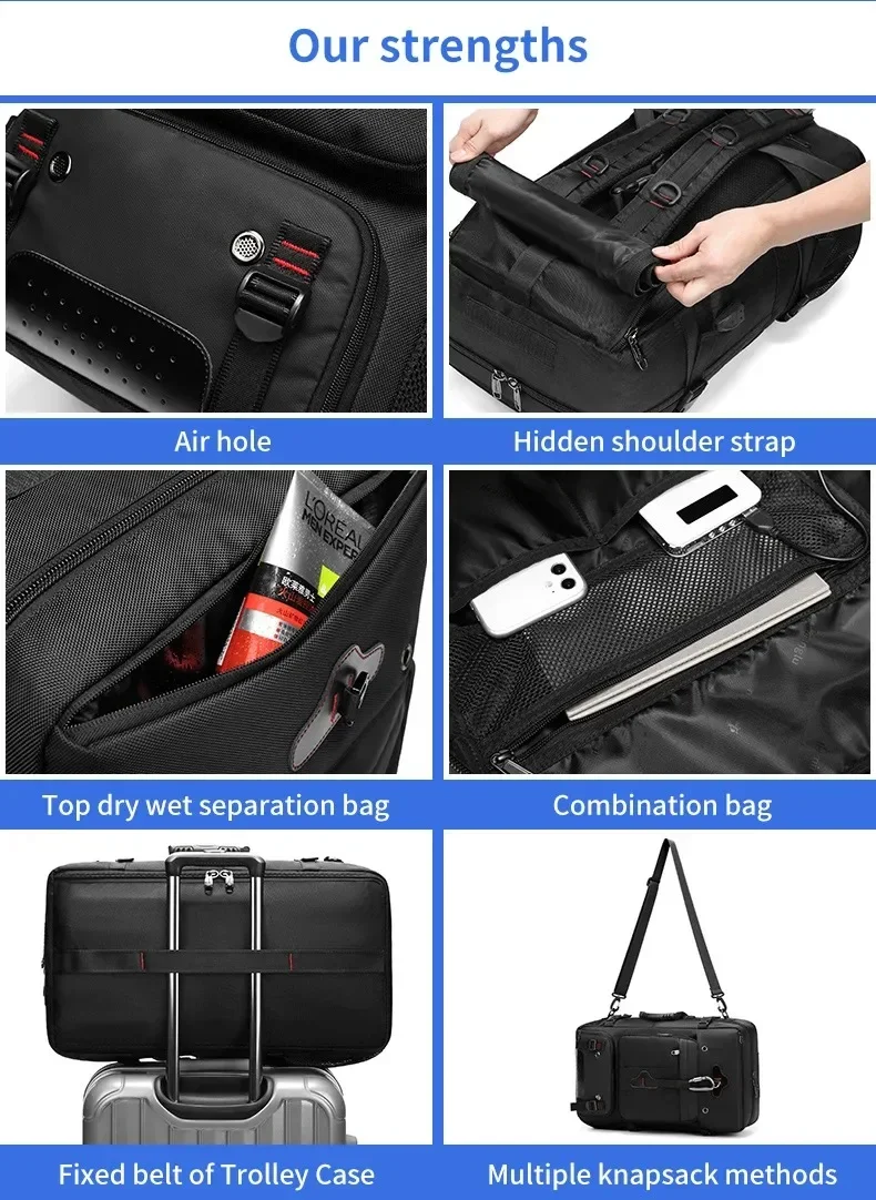 Men 35/50/60/80L Travel Backpack Laptop Business Dual Use Backpack Expandable USB Port Bag Large Capacity Waterproof Backpack