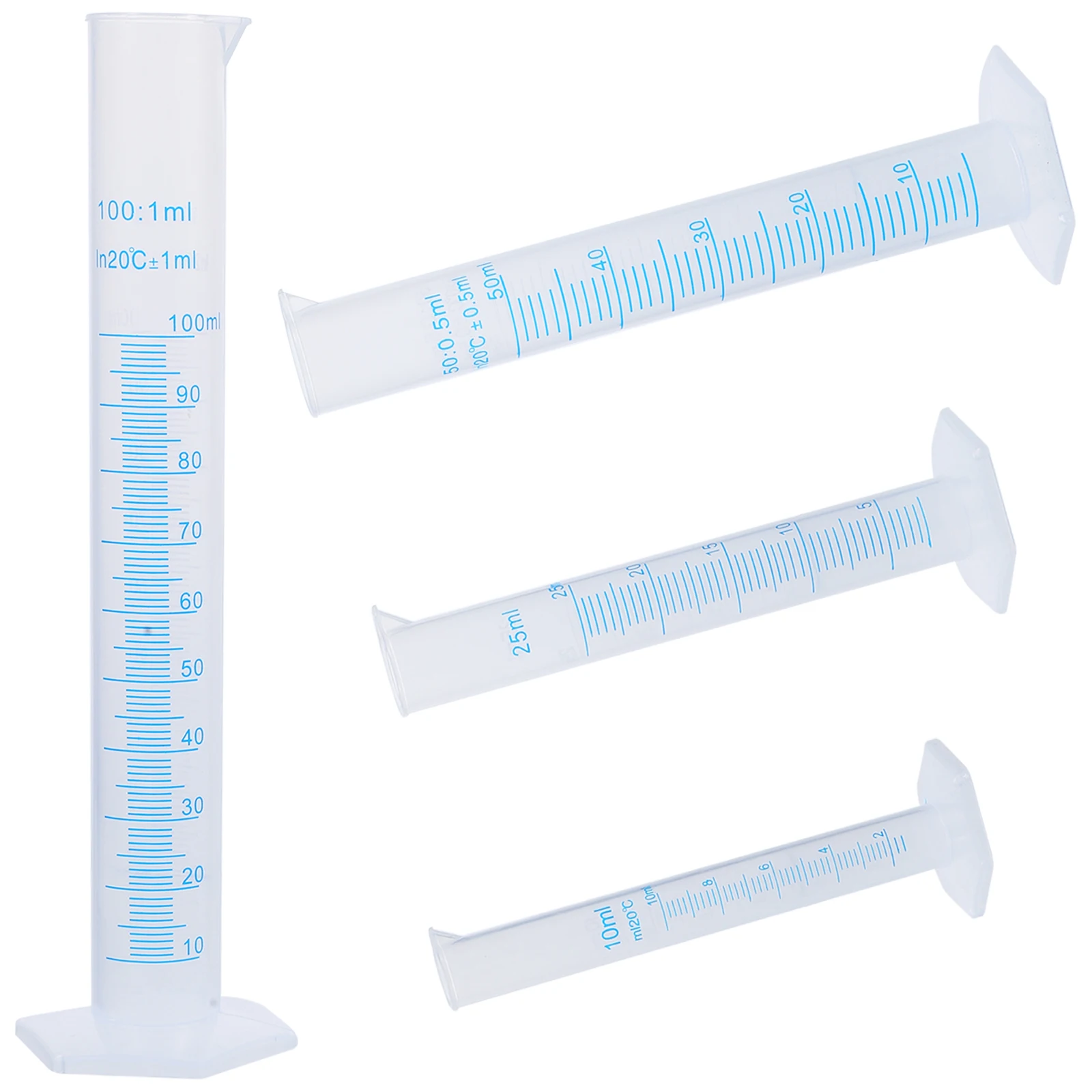 

4pcs Graduated Measuring Cylinder Set 10ml 25ml 50ml 100ml Transparent Food Grade Plastic Beakers Pour Spout Non