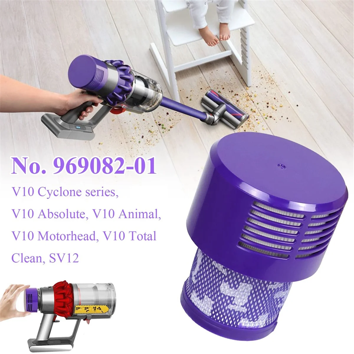 Dust Bin+HEPA Filter Replacement for V10 SV12 Cordless Vacuum Cleaner Canister/Dust Bucket Part No.969509-02