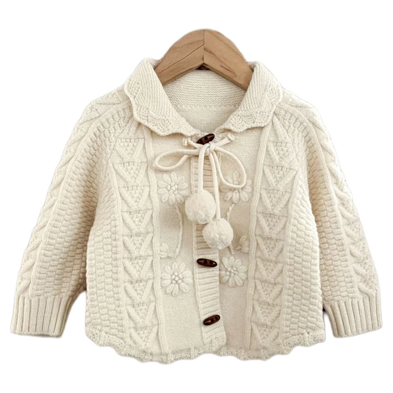 Elegant Princess Knit Cardigan for Baby Girls, Soft Long Sleeve Cotton Sweater for Birthday & Baptism, 1-4 Years
