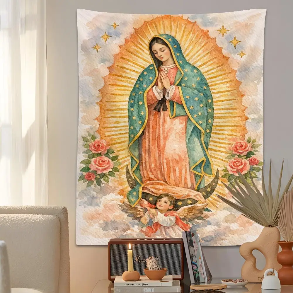 Virgin Mary Art Tapestry Microfiber Background Art Decor For Bedroom Living Room Bar Garden Outdoor Festival Wall Decor