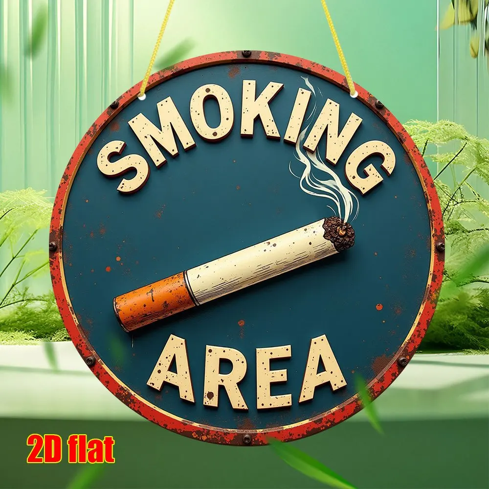 Retro Round Smoking Area 2D Flat Wooden Disc Sign  Unique Wall Art Rustic Outdoor Decoration Streets Yards Porches Garages Cafes