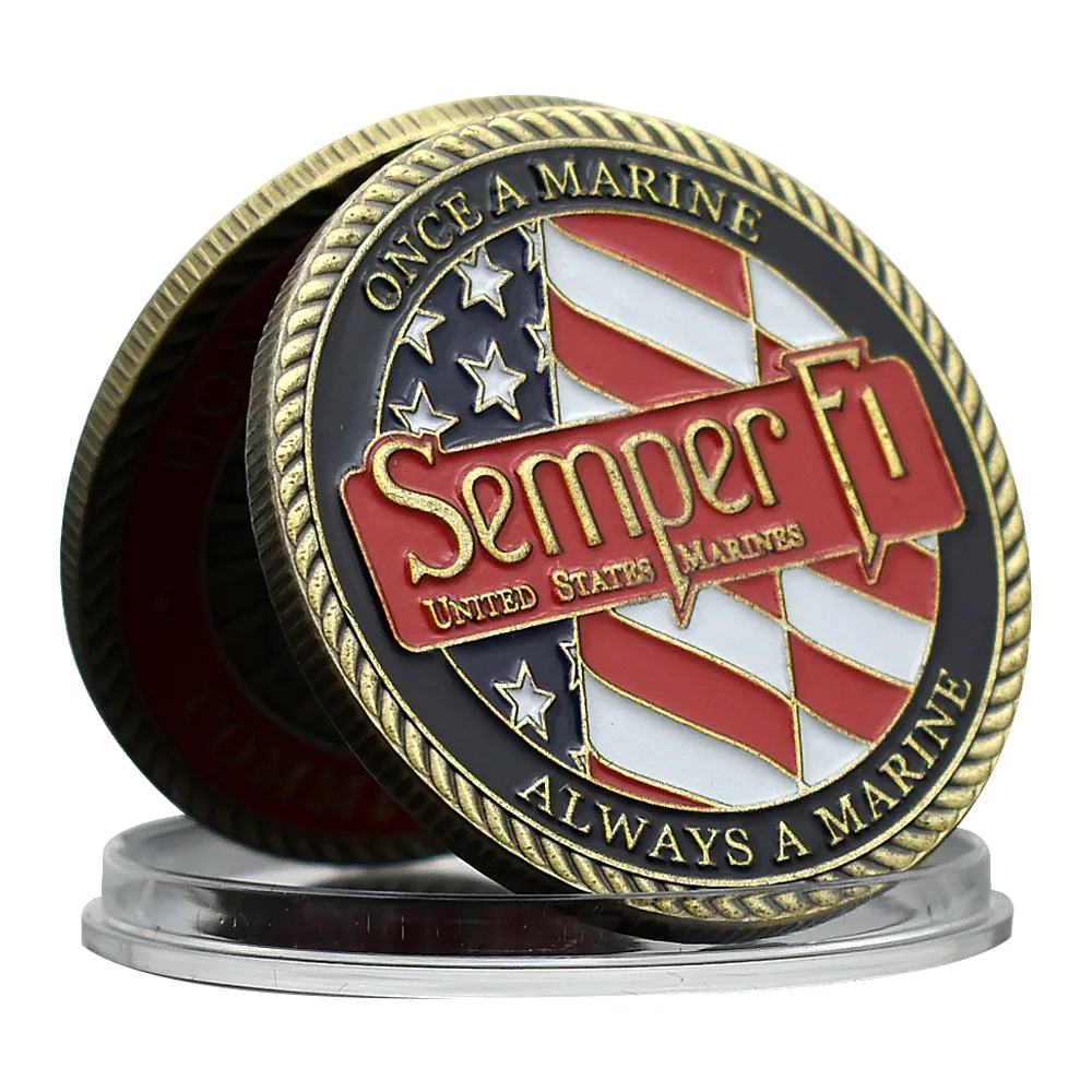 Always A Marine Once A Marine Corps Brons vergulde souvenirmunt Sempre Fidelis herdenkingsmunten