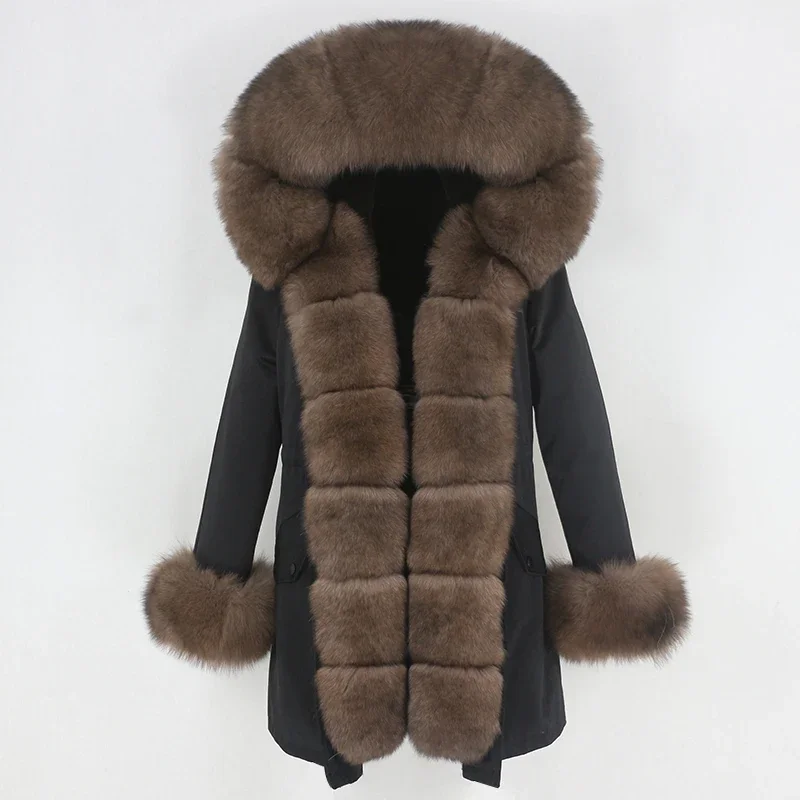 OFTBUY 2024 Giacca Invernale di Modo Delle Donne Cappotto di Pelliccia Reale Naturale Vera Pelliccia di Volpe Collo Allentato Lungo Parka Grande