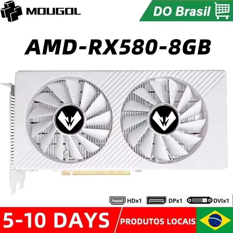 Placa de Vídeo MOUGOL Original RX580 8G, Memória GDDR5, Placa Gráfica para Jogos, Computador de Mesa, Placa de Vídeo AMD Radeon RX580 8GB GPU