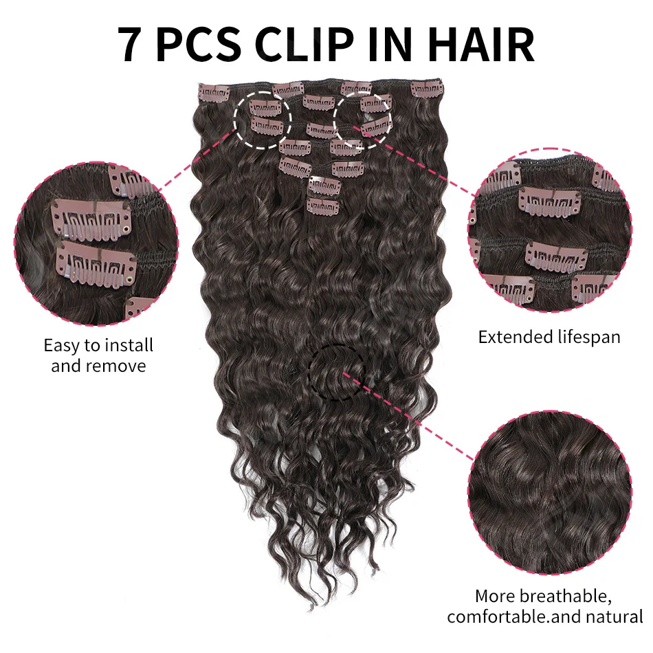 12A Water Wave Clip In Human Hair Extensions 12-22Inch 100% Remy Human Hair 120G 7Pcs Clip Ins Human Hair Full Head For Women