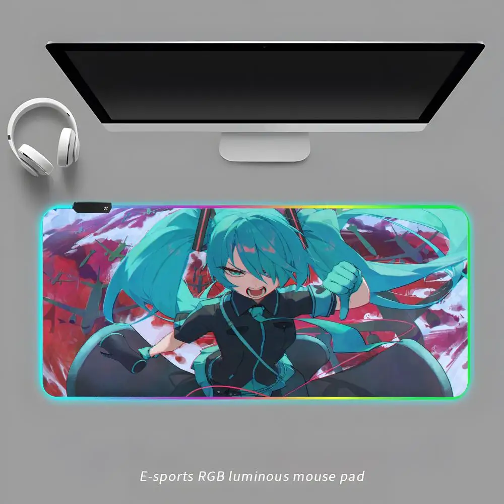 Hatsune Miku Mouse Pad RGB Gaming Mouse Pad Desk Mat HD Gamer Large LED Light XXL MousePads