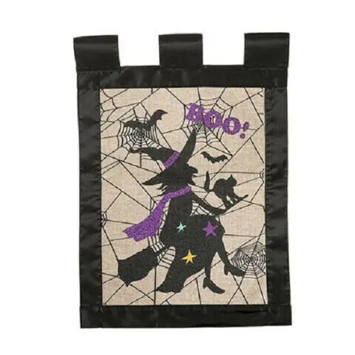 Halloween Boo Burlap Garden Flag 12 x 18 inches Double Sided Witch Bat Black Cat