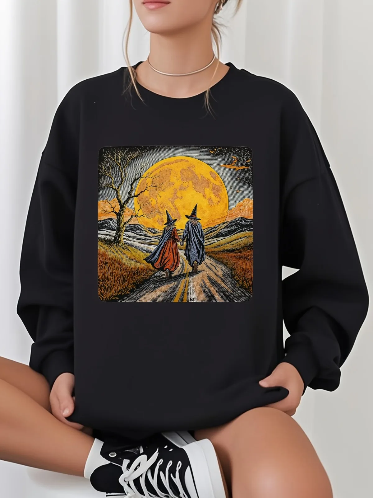 

Женская модная повседневная толстовка с капюшоном в готическом стиле с принтом «Ведьма, луна», летучая мышь, подходит для вечеринок, праздников, подарок, пуловеры Kawaii