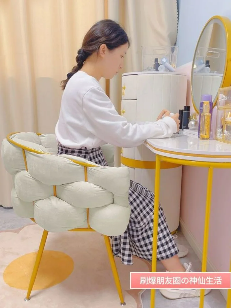 

Makeup Chair Light Luxury Dressing Table Manicure Bedroom Cute Backrest Manicure Stool Girls' Home Ins Wind Lounge Chair Silla