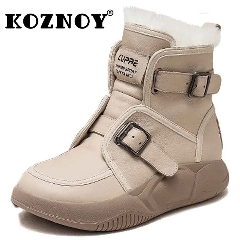 

Koznoy 4cm British Genuine Leather Chimney Spring Fashion Spring Warm Ankle Boots Winter Plush Women Loafer Autumn Sneaker Shoes