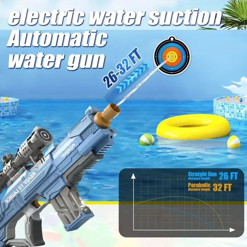 Pistolet à eau électrique haute pression pour enfants, jouets d'été en plein air, plage, piscine, jeux de combat, absorbe l'eau automatique, cadeaux