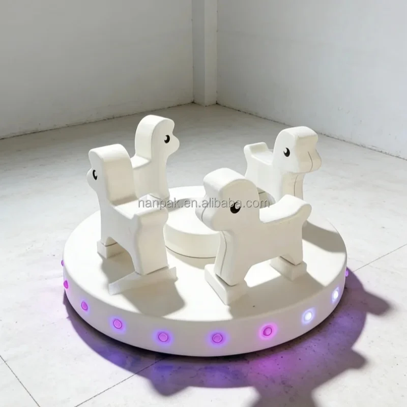 White Animal Soft Play Carousel of Light & Rotating Function Indoor Outdoor Playground Equipment for Party Birthday Rental Hire