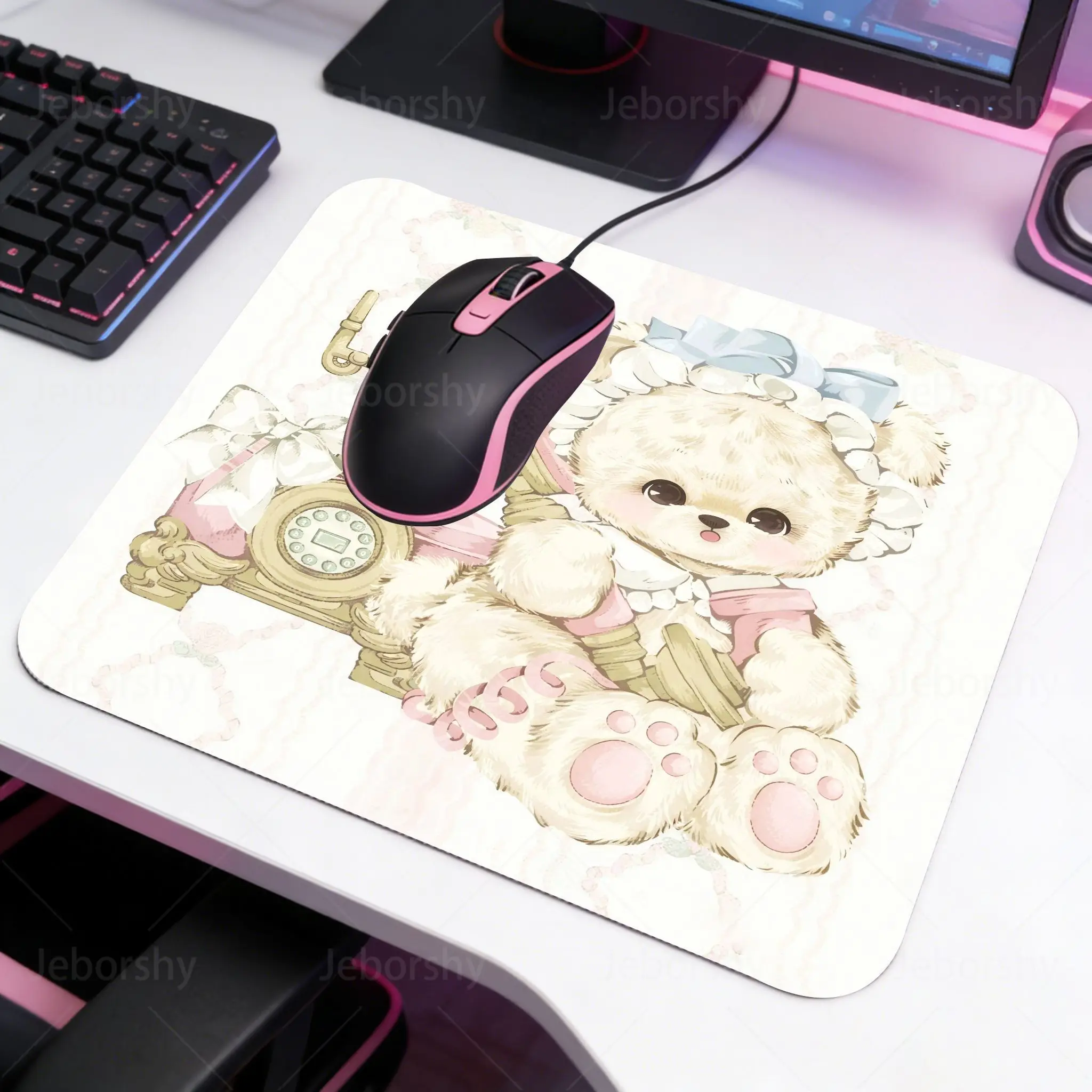 Pink Healing Cute Animal Mouse Pad, Non-slip Washable Rubber Base Desk Mat, Durable Keyboard Mat for Esports & Office
