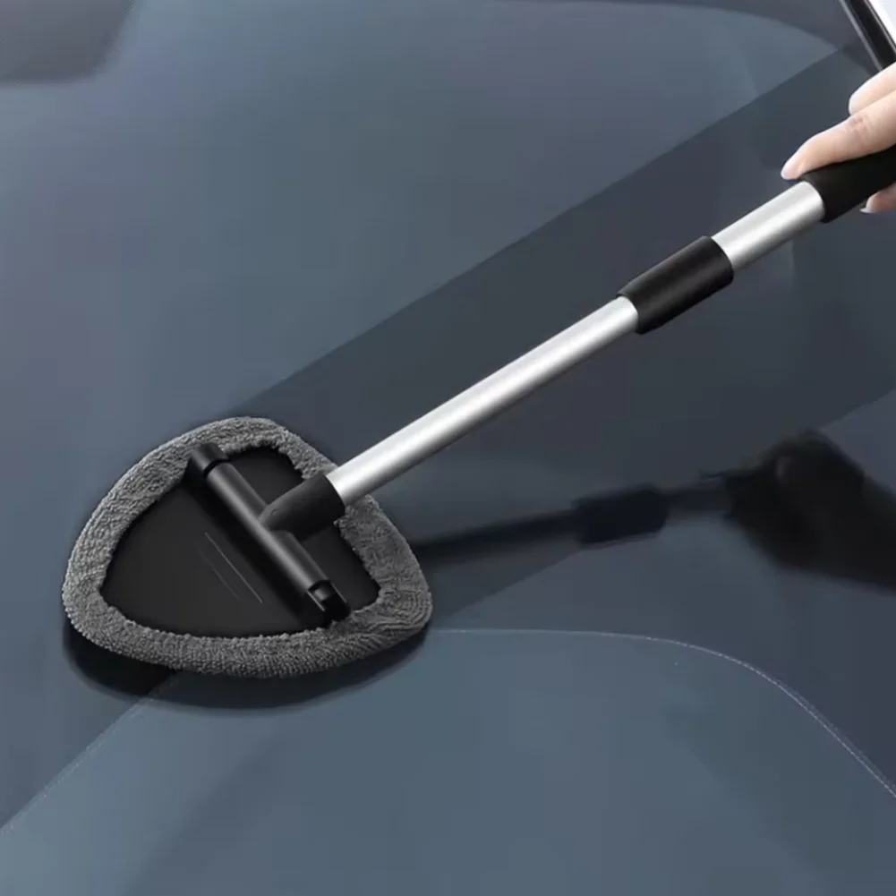 Extendable Car Window Cleaning Brush Triangle Square Head Microfiber Telescopic Defogger Scraper Windshield Cleaning Dust Brush