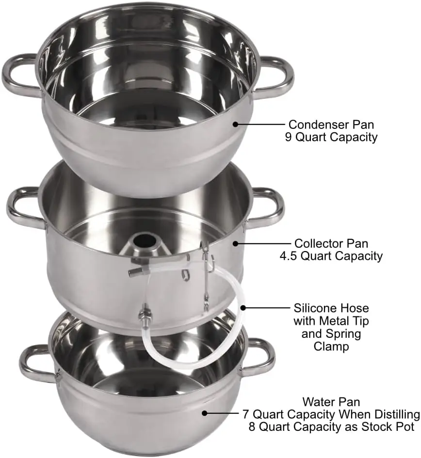 Little Creek Stainless Steel Water Distiller, 2 Gallon Capacity, Works on all Stovetops, Double Boiler, Render Lard & Tallow