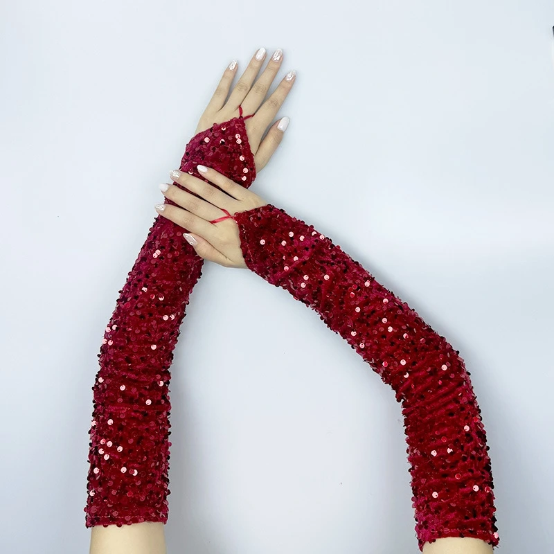 Gants sans doigts à paillettes scintillantes pour cosplay, manches de bras brillantes pour fête, gants de performance à paillettes pour costume