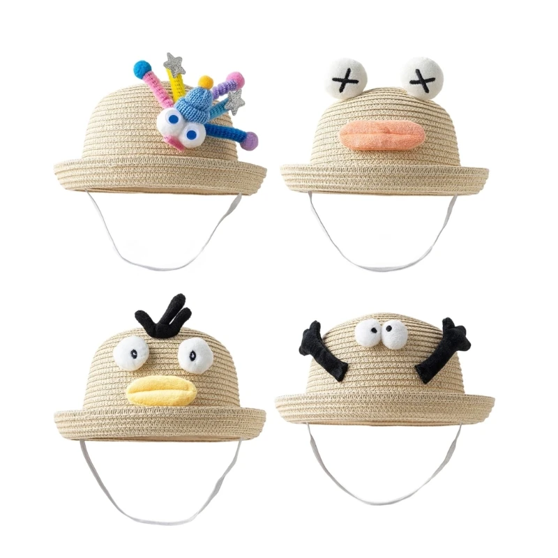 

J15U Preschooler Beach Straw Hat Soft and Foldable Fisherman Caps for Easy Travel