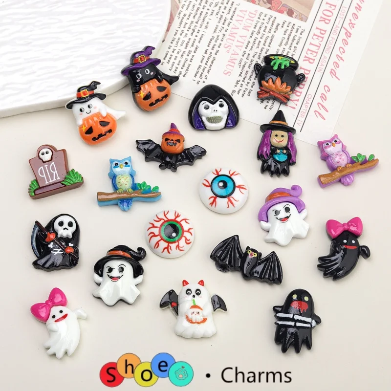 

19PCS Halloween Series Bat Resin Shoes Charms Set Cute Cartoon Style DIY Shoe Buckle Pumpkinsl Expressions for Festive