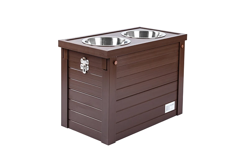 Custom 2 Bowl Dog Feeding Station with Sliding Lid Storage- 2 Bowls & Large Pet Elevated Dog Feeder Cat Feeding Rack