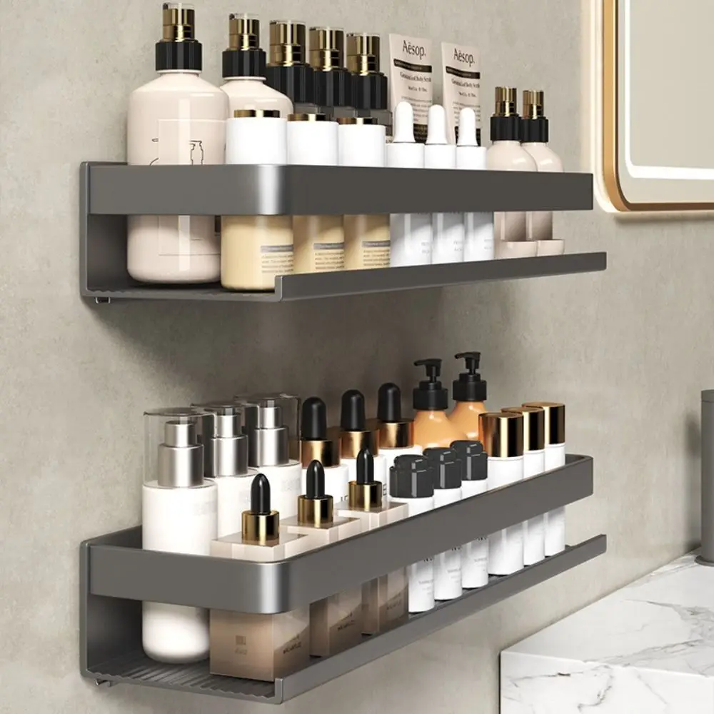 

Wall-Mounted Bathroom Storage Racks Multi-Functional Punch-Free Kitchen Spice Shelf Aluminum Toilet Organize Washroom Racks