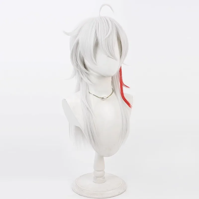 Ming Chao Zanni Cosplay Wig Silver White With Fluffy Top And Red Highlights On The Crown