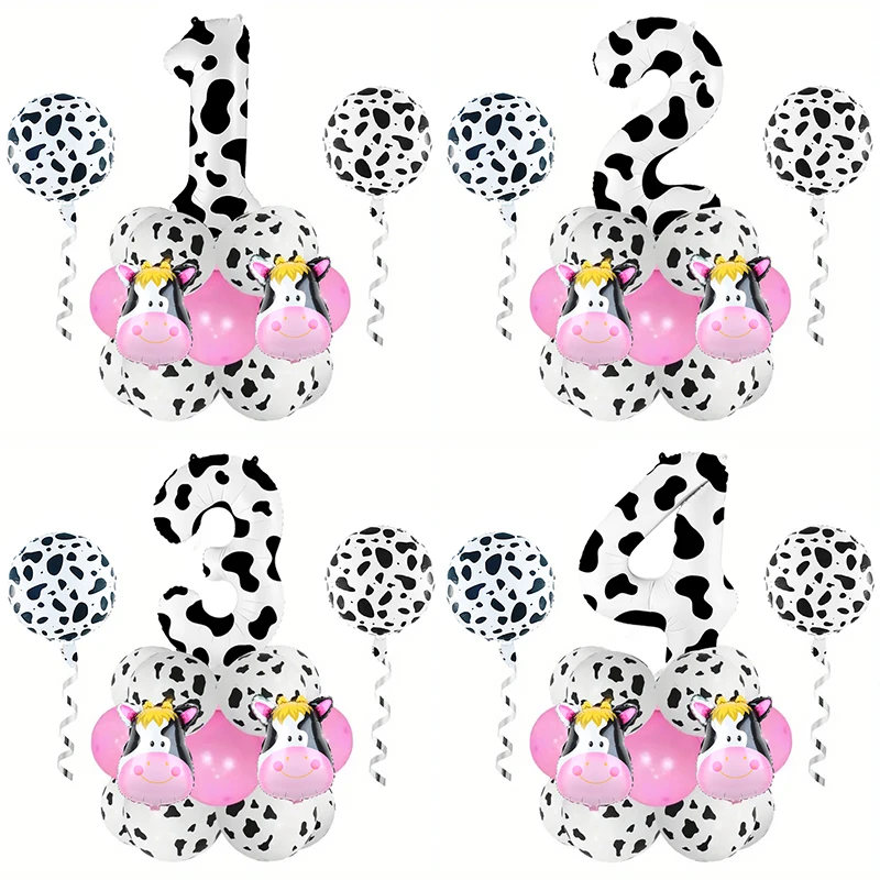 Cow Theme Birthday Party 19pcs Number Balloon Birthday Party Decoration Balls Kids Toy Gift Number 1st Ballon Globos Baby Shower