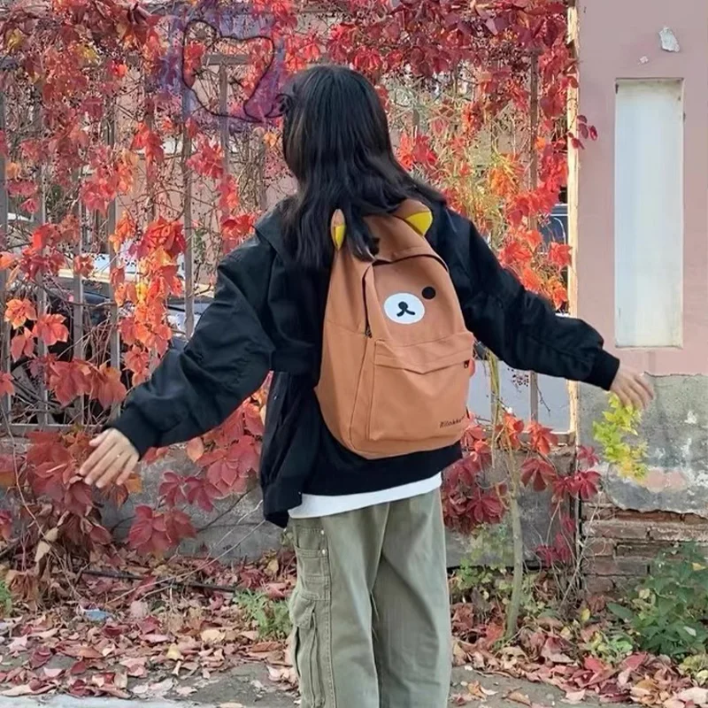 

Cute Bear Rilakkumas Backpack Large Capacity Anime Cartoon Backpack Stylish Student School Bag Nylon Shoulder Bags Schoolbag