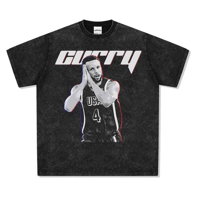 

Good Night Curry 2025 года, модная брендовая футболка с короткими рукавами из парижских и американских ретро-принтов, универсальная моющаяся футболка из плотного чистого хлопка