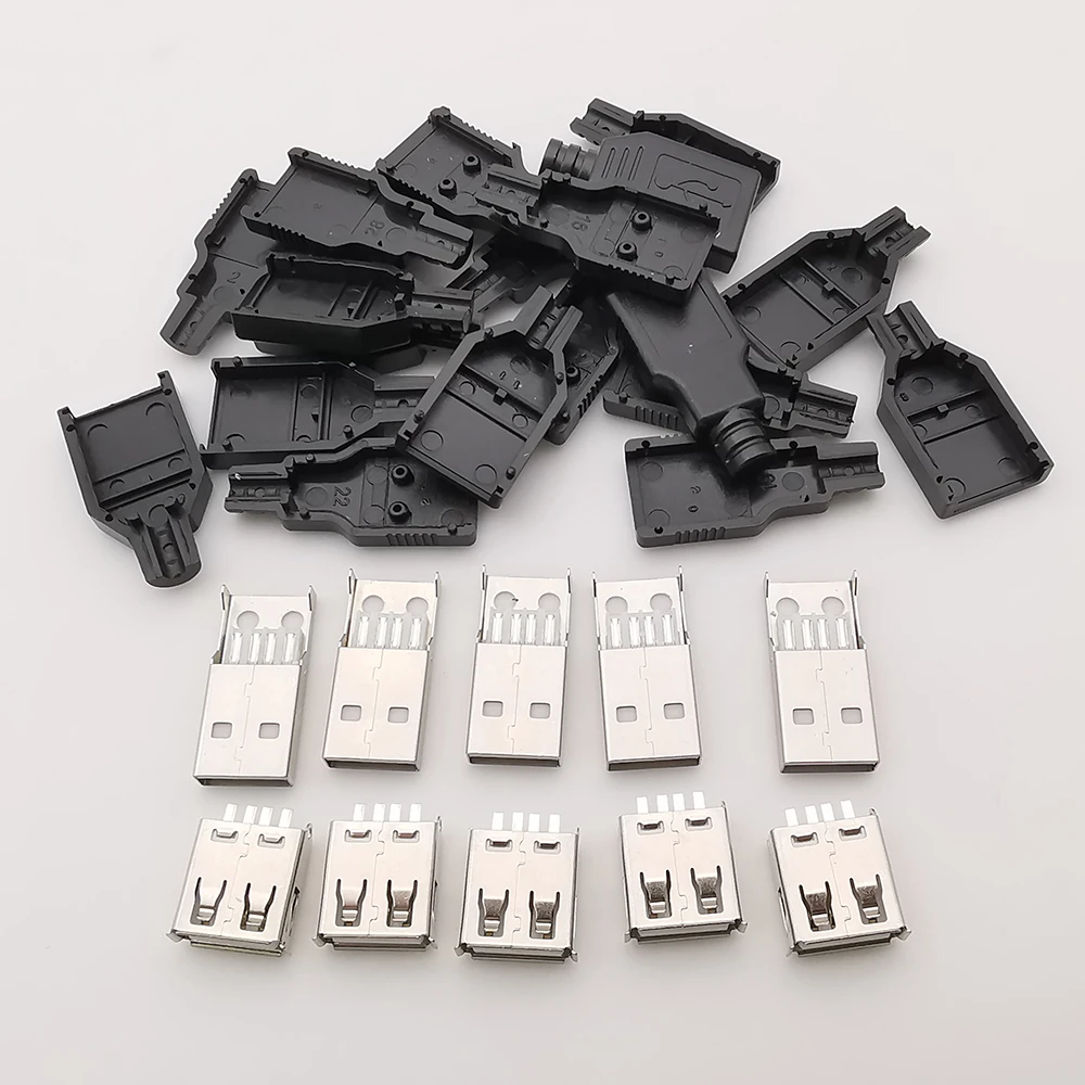 10Pcs USB 2.0 Type A 4 Pin Male Female Assembly Adapter Connector Soldering Type 5V USB-A Plug Socket Charging Data DIY Repair