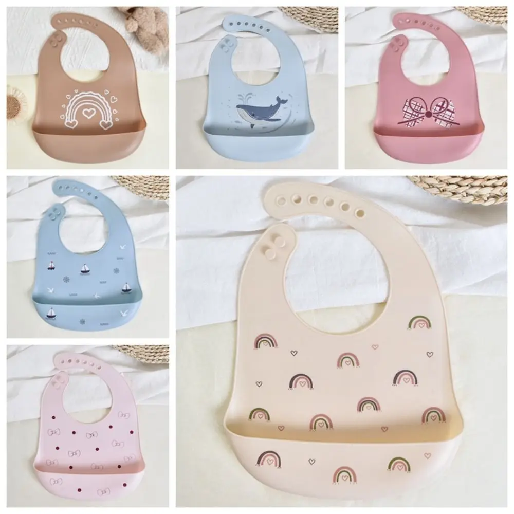 Soft Silicone Baby Bibs Waterproof Adjustable Children Drool Bibs with Food Catcher Teething Drooling Bib