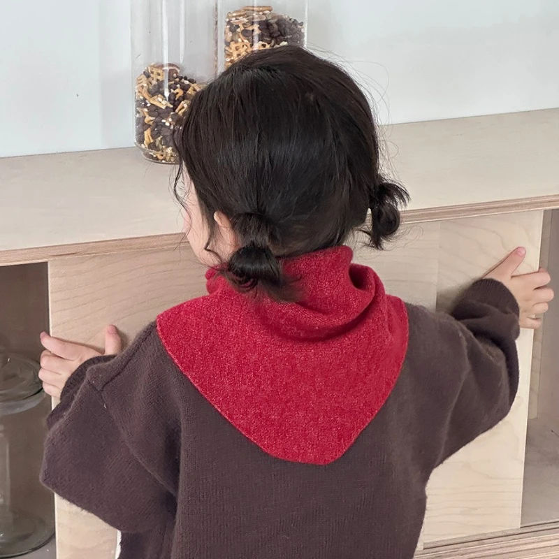 INS 스타일 어린이 삼각 스카프, 순수 두꺼운 소재, 입체적 목 보호, 유니섹스 아기 따뜻한 목 워머