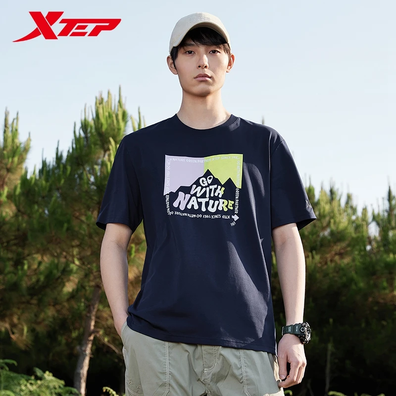 Xtep Short Sleeve Knitted Shirt For Men And Women 2024 Summer Everyday Unisex T-shirt Cotton Soft Outdoor Tops 876227010077